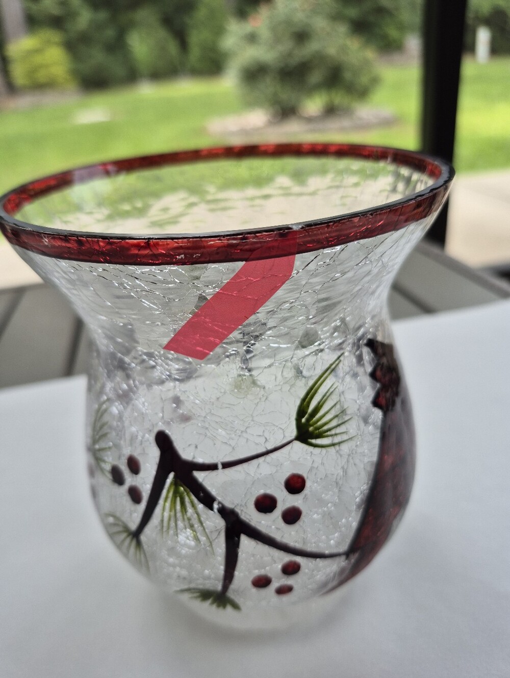 Crackle glass flower vase or candle holder. - Picture 4 of 9